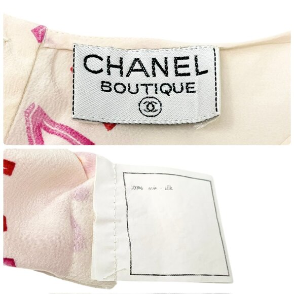 CHANEL Vintage CC Mark Logo Rouge Tank Top Cream Pink Orange Silk [105089] - Picture 11 of 11